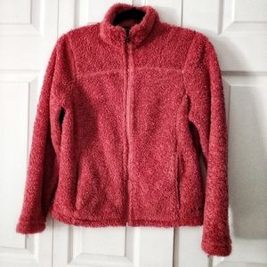 L. L. Bean Orange Red Sherpa Zipper Cozy Sweater M